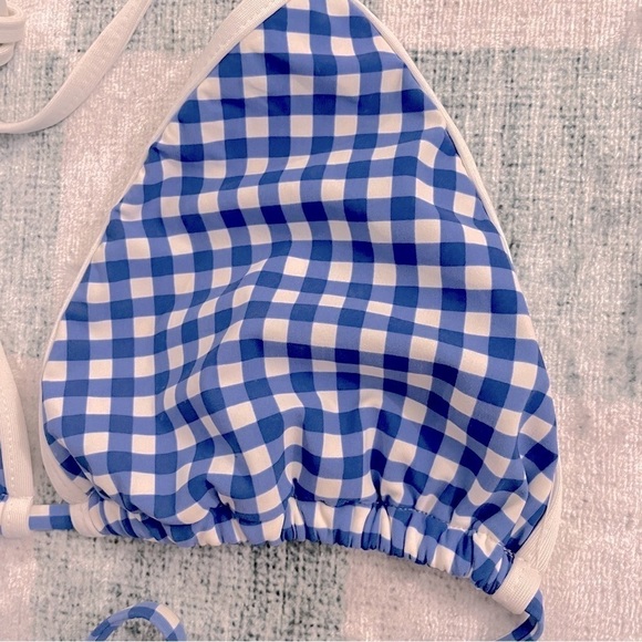Ralph Lauren Blue Gingham Triangle String Bikini Top Large - Picture 5 of 11